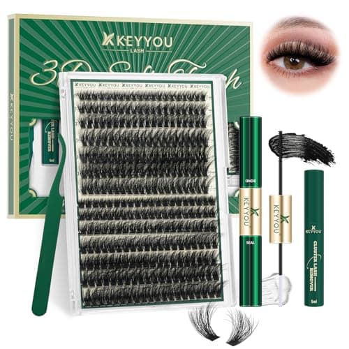 KEYYOU lash Clusters Kit 3D Effect Eyelash Clusters Kit 280pcs 80D100D 8-16MIX D Curl Individual Lashes Kit Wispy Lashes Volume Cluster Lashes Kit Natural Soft (3D Kit-80D100D-D-8-16MIX) - Image 1
