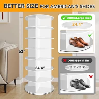 RUNSUNSPRI 7 Tier Rotating Shoe Rack, 360° Revolving Free Standing Shoe Organizer, Multifunctional Storage Revolving Shoe Rack Tower, Spinning Shoe Display Lazy Susan (White) - Image 2