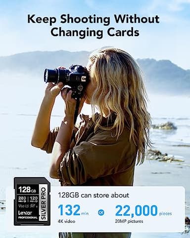 Lexar 128GB (2-PK) Professional SILVER PRO SD Card, UHS-II, C10, U3, V60, Full HD, 4K, Up To 280MB/s Read SDXC Memory Card, for Professional Photographer, Videographer, Enthusiast (LSDSIPR128G-B2NNU) - Image 2