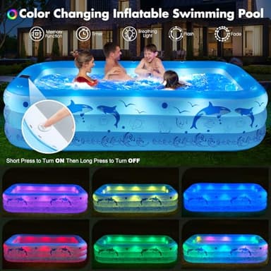 2025 Upgrade Inflatable Pools with Lights, Family Inflatable Swimming Pools for Kids,Adults, Blow Up Pool Solar, Large Kiddie Pool, Durable Thickened Inflatable Family Pool for Backyard-Blue - Image 4