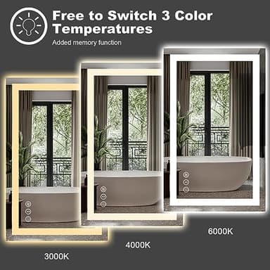 Amorho LED Bathroom Mirror 60'' X36'' with Front and Backlight, Large Dimmable Wall Mirrors with Anti-Fog, Shatter-Proof, Memory, 3 Colors, Double LED Vanity Mirror - Image 4