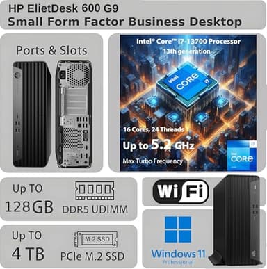 HP Elite 600 G9 SFF Business Desktop Computer, Latest 16-core Intel Core i7-13700 Processor, 32GB DDR5, 1TB PCIe SSD, Support Triple 4K Display, USB-C, HDMI, RJ-45, Wi-Fi, Wired KB&Mouse, Win11 Pro - Image 2