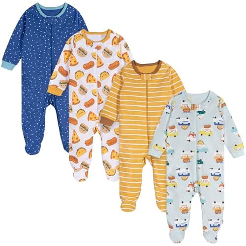 Onesies Brand Baby Boy's 4-Pack Sleep 'N Play Footies, Snack Bar, 0 Months - Image 1