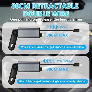 Retractable Car Charger,5 in 1 Fast Cars Phone Charger 60w,Bluetooth 5.3 FM Transmitter Adapter,Handsfree Call,MP3 Player,2 Retractable Cables and USB Chargers, for Phone,Galaxy,Pixel (Black) - Image 6