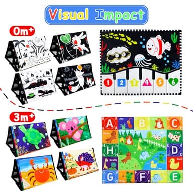 KUANGO 2 Pcs Small Tummy Time Toys Baby Mirror Newborn Toys 0-3 Brain Development, Tummy Time Mirror Baby Toys 6-12 Months High Contrast Montessori Infant 0-6 Months - Image 2