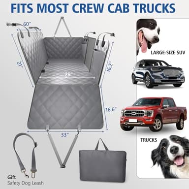 XL Truck Back Seat Extender for Dogs, Dog Seat Cover Back Seat Supports 400lbs, Hard Bottom Pet Seat Covers for Crew Cab Trucks, Dog Hammock for F150, RAM1500, Sierra, Tundra, Silverado, Titan Grey - Image 3