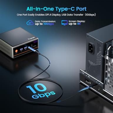 Trycoo Mini PC, Ryzen 5 5600H (6C/12T, up to 4.2Ghz),8GB DDR4/256GB NVMe SSD,Type-C/DP/HD,4K/60Hz Triple-Display,Mini Desktop Computer,Dual LAN/WiFi6/BT5.2/USB3.2 Mini Computers - Image 6