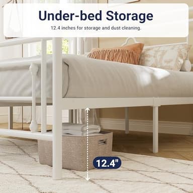 Allewie Queen Size Metal Platform Bed Frame with Victorian Vintage Headboard and Footboard/Mattress Foundation/Under Bed Storage/No Box Spring Needed/Noise-Free/Easy Assembly, White - Image 5