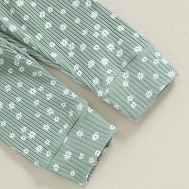 Baby Girl Fall Clothes Set Floral Print Long Sleeve Tops Pants Cute Infant Toddler Outfits 6 12 18 24 Months 2T (Floral Green, 18-24 Months) - Image 7