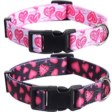 2 Pack Valentine's Day Dog Collar Adjustable Love Heart Large - Image 1
