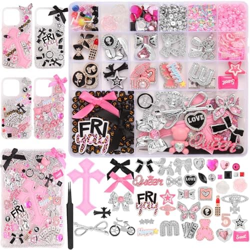 2380 Pcs Junk Phone Case Charms Kit,Charms for Customizing Diy Cases ，With Nail Accessories,Cute Bow,Flatback Pearls,Star,Love, Candy,Letter Beads,Cute Aesthetic Big Decor for Personalization - Image 1
