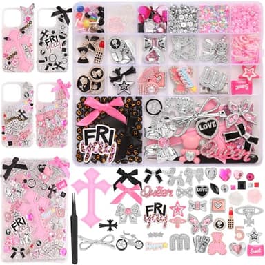 2380 Pcs Junk Phone Case Charms Kit,Charms for Customizing Diy Cases ，With Nail Accessories,Cute Bow,Flatback Pearls,Star,Love, Candy,Letter Beads,Cute Aesthetic Big Decor for Personalization - Image 1