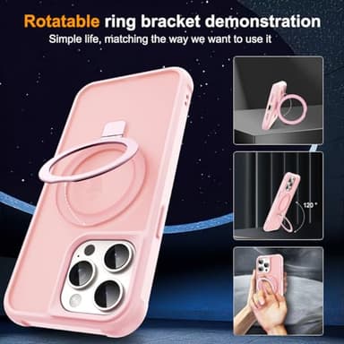 SKYLMW Compatible with iPhone 15 Pro Case with Invisible Magnetic O-Ring Stand Military-Grade Translucent Case for iPhone 15 Pro 6.1" [Compatible with MagSafe][Great Grip Feeling], Pink - Image 2