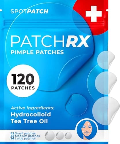 PatchRx Pimple Patches for Face (120 Patches), Hydrocolloid Acne Patches with Tea Tree Oil, Pimple Patch Pimple Stickers - Hydrocolloid Patch Acne Dots - Acne Pimple Patches For Face - Zit Patches - Image 1