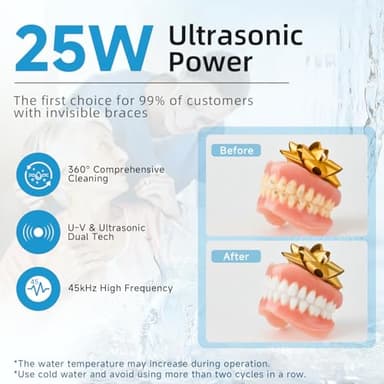 Ultrasonic Retainer Cleaner, 45kHz Retainer Cleaner Machine for Dentures, Mouth Guards, Aligners, Braces, Toothbrush Heads & Jewelry, 200ML Dental Cleaning Pod with 4 Modes & Digital Timer - Image 2