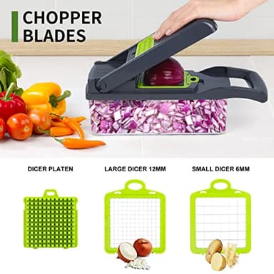 Vegetable Chopper Mandoline Slicer,Veggie Chopper, Multifunctional 10 in 1 Food Choppers, Kitchen Vegetable Slicer Dicer Cutter,Onion Mincer,Cheese,Colander Basket,Kitchen Gadgets (Gray/Green) (Grey) - Image 3
