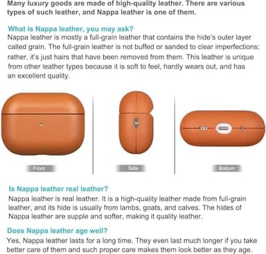 Lopie Leather Case Compatible with AirPods Pro 3rd Generation, Protective Hard Cover Fully-Wrapped with Top Grain Leather, Handmade for AirPods Pro 3 Case Cover (Not for AirPods Pro 2nd Gen) - Brown - Image 2