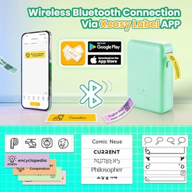 vretti Label Maker Machine with Tape, HP2 Portable Bluetooth Label Printer for Storage, Shipping, Barcode, Office, Home, Organizing Mini Sticker Label Maker with Multiple Templates (Green) - Image 2