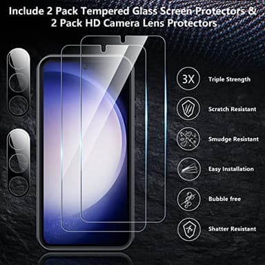 SPIDERCASE Designed for Samsung Galaxy S23 Case, [10 FT Military Grade Drop Protection], 2 Pack [Tempered Glass Screen Protector+Camera Lens Protector] Heavy Duty Shockproof Case, Black - Image 5