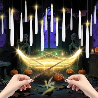 LUSHARBOR Floating Candles with Wand, 20 Pack 2 Wands Halloween Magic Hanging Candles Flameless Floating Candles Battery Operated for Halloween Decorations Gift Idea - Image 2