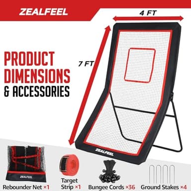 ZEALFEEL Lacrosse Rebounder, 4x7FT/4x6FT Lacrosse Rebound for Backyard with 5 Rebound Angles, Target Strip, Volleyball Rebounder Net Perfect for Lax Baseball Volleyball & Soccer Practice - Image 7