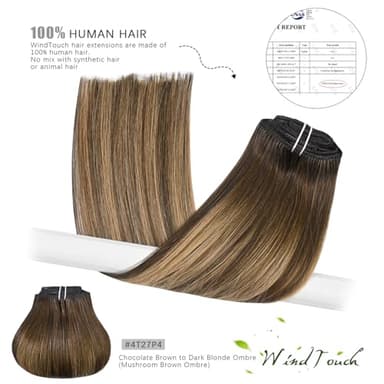 WindTouch Clip in Hair Extensions Real Human Hair Balayage Chocolate Brown To Dark Blonde Ombre Highlights for Brown 75g 22Inch 7PCS #4T27P4 - Image 5