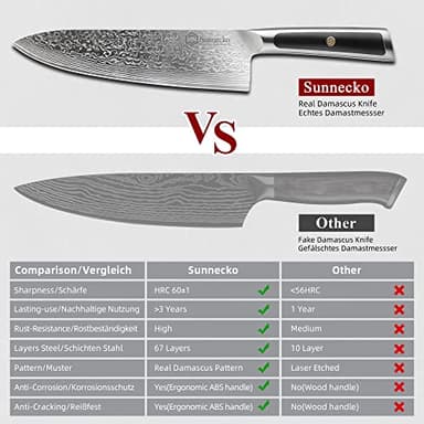 Sunnecko 8 Inch Chef Knife Professional, Sharp Kitchen Knife Damascus Chefs Knife Vg10 High Carbon Stainless Steel - Image 7