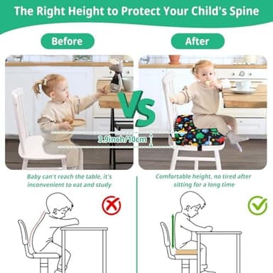 Toddler Booster Seat for Kitchen Chair, Non-Slip Kids Dining Table Booster Seat with Adjustable Safer Straps, Portable Baby Eating Travel Camping Increasing Cushion - Image 3
