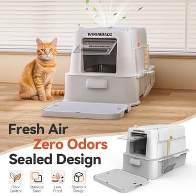 Wooaidagg Enclosed Stainless Steel Cat Litter Box with Odor Control, Modular Design with Drawer and Flip Door, Easy to Clean and Wash,Non-Stick Interior,Extra Large Size Fits All Cats(Light Grey) - Image 4