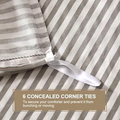 JELLYMONI 100% Natural Cotton 3pcs Striped Duvet Cover Sets,White Duvet Cover with Grey Stripes Pattern Printed Comforter Cover,with Zipper Closure & Corner Ties(Queen Size) - Image 5