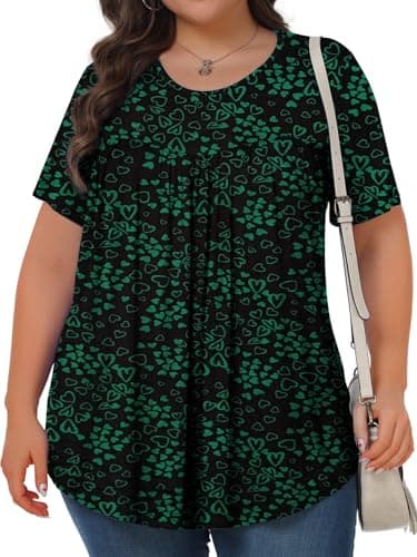 Womens Plus Size Tops Tunic Short Sleeve Crew Neck Shirts Casual Soft Blouse Green Heart 3X - Image 2