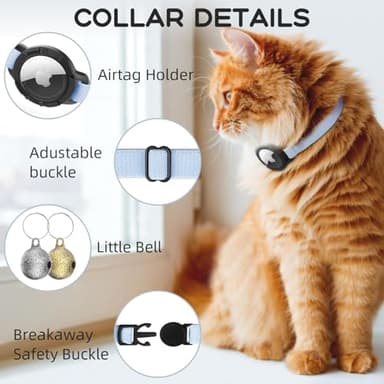 AirTag Cat Collars, Stretchy Collar with Apple AirTag Holder and Bell, Breakaway Ultra Design Elastic GPS Tracking Collars for Cats and Puppies, (7.5-12.5 Inch), Blue - Image 3
