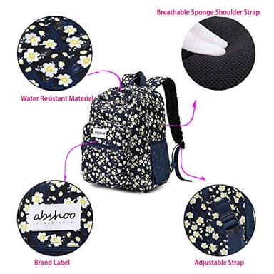 abshoo Classical Basic Womens Floral School Backpack For College Teen Girls Water Resistant Bookbag (Floral Navy) - Image 3