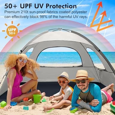 WhiteFang Beach Tent Anti-UV Portable Sun Shade Shelter for 3 Person, Extendable Floor with 3 Ventilating Mesh Windows Plus Carrying Bag, Stakes and Guy Lines (Baby's Breath) - Image 3