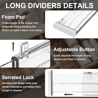 HiYZ Expandable Drawer Dividers - 12.6-22.8'' Adjustable Drawers Organizers for Kitchen Utensils, Drawer Separators in Bedroom, Dresser, Office, Bathroom, Fridge, 12 Pack Long Dividers-Clear - Image 6
