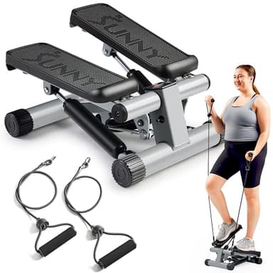 Sunny Health & Fitness Mini Steppers for Exercise at Home, Stair Step Workout Machine with Resistance Bands, Full Body Cardio Equipment with Digital Monitor - No. 012 -S - Image 1