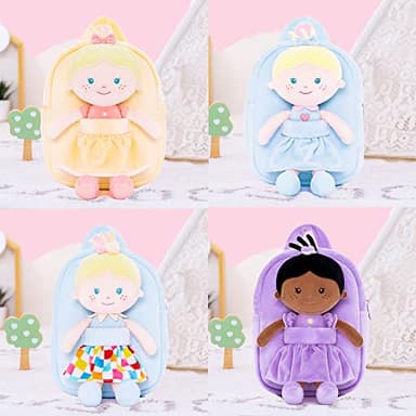 Onetoo Toddler Backpack Back to School Gifts for Girls Kids Backpacks with Soft Tanned Baby Dolls in Blue Heart Dress 9.5" - Image 6