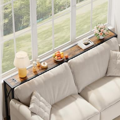 Gewudraw 70 in Skinny Sofa Table Behind Couch, Console Table with Oulets & USB Ports for Hallway, Entryway,Living Room, Bedroom, Rustic Brown - Image 4