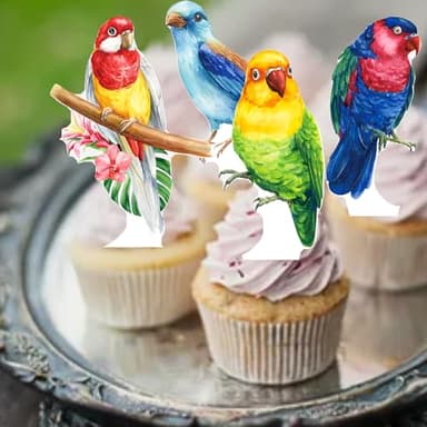 Tropical Bird Cupcake Toppers 48Pcs Parrot Birthday Cupcake Toppers Tropical Bird Party Decorations Summer Rainforest Bird Cupcake Picks for Hawaiian Luau Party Supplies - Image 7