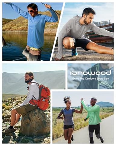 isnowood Sun Shirt UPF 50+ Men's Fishing Shirt Long Sleeve UV Protection Hoodie Rash Guard for Swimming Running Hiking Electric Orange - Image 5