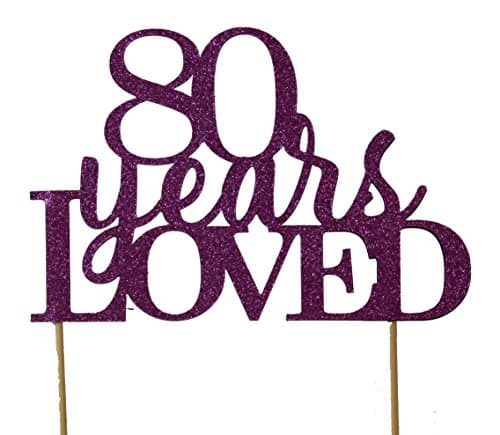 All About Details Purple 80-Years-Loved Cake Topper,1PC, 80th Birthday, Party Decor, Glitter (Purple) - Image 1