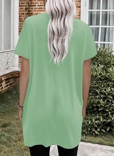Women's Bikini Cover Up Shirts Trendy Summer Oversized Ladies Blouses With Pockets Plus Size Workout Clothes To Wear With Leggings Light Green L - Image 2