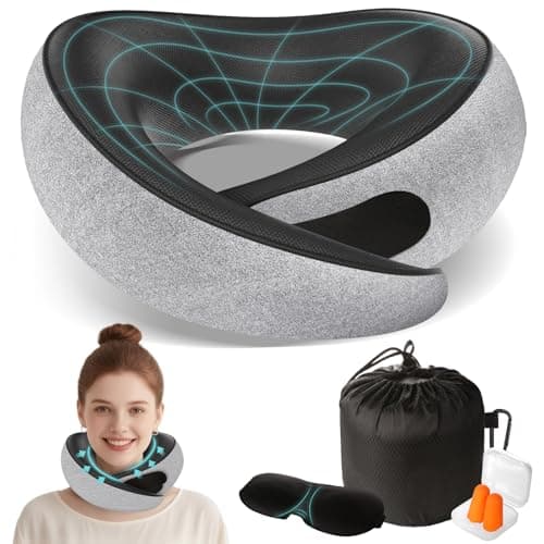 FIOGIKO Travel Neck Pillows for Airplanes - 360° Ergonomic Memory Foam Travel Pillow - Relief Neck Pain with Breathable Support for Long Flights, Car, Train & Office Use - Adults & Kids - Image 1