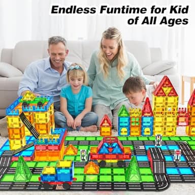 Magnetic Tiles Road Sets with Car, Magnetic Building Blocks Toys for 3+ Year Old Boys Girls, Montessori Magnet Kids Toys, Construction Toys for Ages 3 4 5 6 7 8 Christmas Birthday Gifts for Toddlers - Image 4