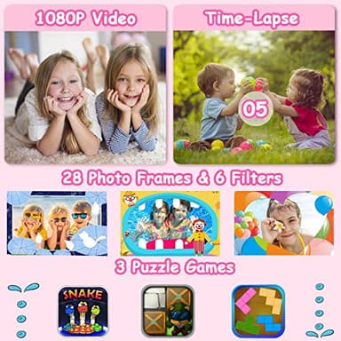 Agoigo Kids Waterproof Camera - Children Underwater HD Video Digital Camcorder, Portable Travel Toy for Toddler - Ideal Christmas Birthday Gifts for Boys Girls Age 3-12 with 32GB Card (Rose Red) - Image 3
