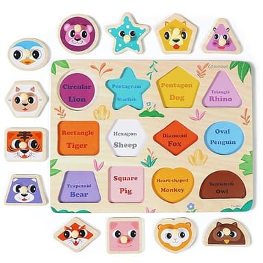 GRINNNIE Wooden Puzzles for Toddlers 3 4 5 Years Old, Montessori Toddler Toys 5PCS Peg Puzzles with Knob - Number, Alphabet, Shape, and Animal, Great Christmas Birthday Gifts for Boys Girls - Image 5