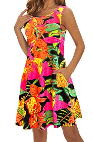Summer Dresses for Women 2025 Casual Sundresses Beach Cover Ups Sleeveless Tshirt Swing Dress with Pockets Medium Pineapple - Image 4