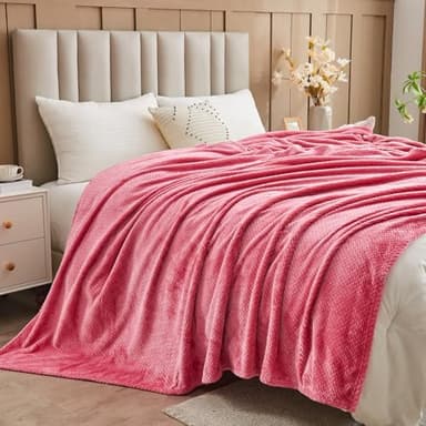NEWCOSPLAY Super Soft Queen Blanket Coral Pink Premium Silky Flannel Fleece Leaves Pattern Lightweight Bed Blanket All Season Use (Coral Pink, Queen(90"x90")) - Image 3