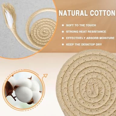 12 Pcs Handmade Woven Coasters for Drinks, Absorbent and Insulating Cotton Coasters with Seagrass Basket Holder set, Boho Perfect for Coffee Table and Home Decor - Image 3