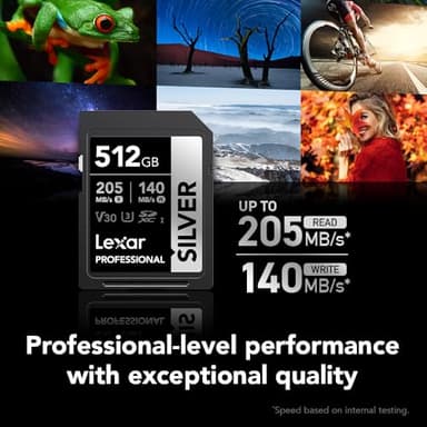 Lexar 512GB Professional Silver SD Card, UHS-I, C10, U3, V30, 4K, Up to 205/140 MB/s SDXC Memory Card, for Professional Photographer, Videographer, Enthusiast (LSDSILV512G-BNNNU) - Image 2